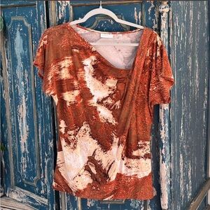 New York & Company Rust and Cream Short Sleeve Top